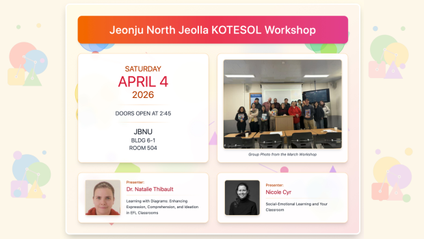 Jeonju North Jeolla meetings are open to all teachers and language enthusiasts.